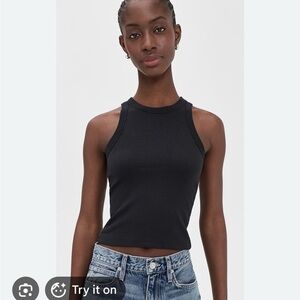 Tibi Black Ribbed High-Neck Tank